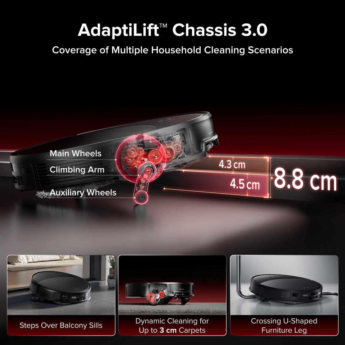 Roborock Saros 20 – AdaptiLift™ Chassis 3.0 for Smooth Threshold Crossing, Powered by 36,000 Pa Suction